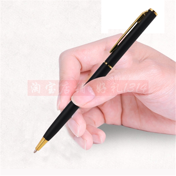激光刻字黑色圆珠笔旋转金属0.7mm酒店细杆定制logo原子笔广告笔
