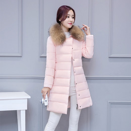 2016新款韩版女装大毛领羽绒棉服女中长款修身显瘦大码外套包邮潮