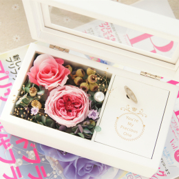 日本进口永生花音乐盒八音盒礼盒奥斯汀玫瑰创意生日礼物 包顺丰