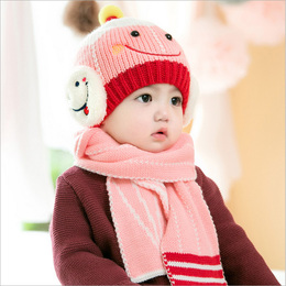 韩版新生婴儿帽子0宝宝帽3秋冬6男女12个月围巾2件套毛线帽1-2岁
