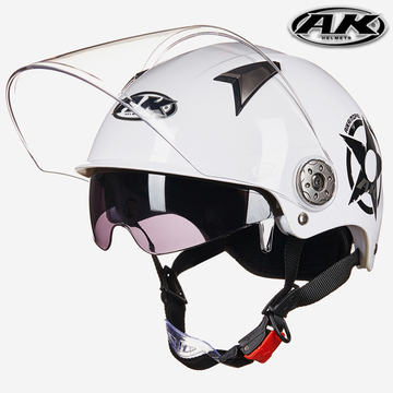 AK艾凯头盔男摩托车电动车半盔安全帽女半覆式夏季防晒双镜片夏盔