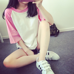 韩国2015夏装新款棒球宽松中袖t恤女夏学生短袖体恤衫半袖上衣潮