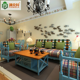 潘克拉 地中海韩式田园沙发 大小户型客厅组合布艺简约全实木沙发