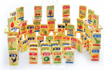 新品 水果动物汉字多米诺骨牌积木识字玩具3-6周岁儿童益智早教