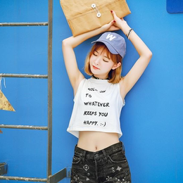 2016夏装新款韩版字母印花短装无袖百搭套头休闲小背心上衣女T恤