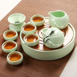 冰裂茶具套装整套特价陶瓷功夫茶具竹制陶瓷干泡茶盘茶壶茶杯套装